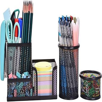 Mesh Desk Organizer Set with Pencil Holder and Sticky Note Storage