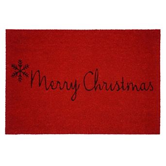 HomeRoots 24" X 36" Red and Black Coir Merry Christmas Outdoor Christmas Door Mat