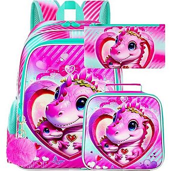 Kids Heart Bookbag Set Water Resistant School Backpack with Lunch Box Preschool Toddler