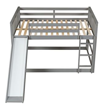 Pnronnc Full Size Bunk Bed Frame with Slide, Ladder, Guardrails, Wooden Frame for Kids Teens
