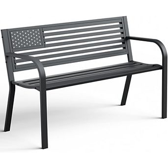 PATIOEASY Patio Park Garden Bench Porch Chair with Ergonomic Armrest 500 Lbs Max Load