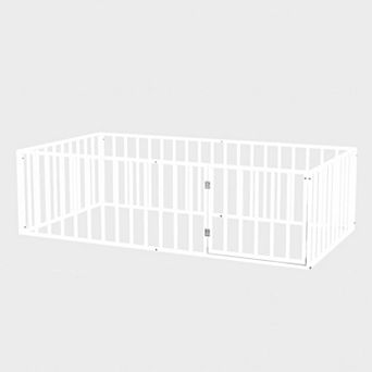 Pnronnc Metal Floor Bed Frame, Vertical Slat Guardrails, Low Height Kids Sleeping Frame