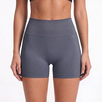Women's High Waist Seamless Workout Shorts Ribbed Waistband Yoga Biker Shorts