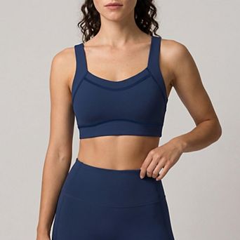 Women's Wide Strap Sports Bra Scoop Neck High Impact Supportive Workout Yoga Gym Crop Top