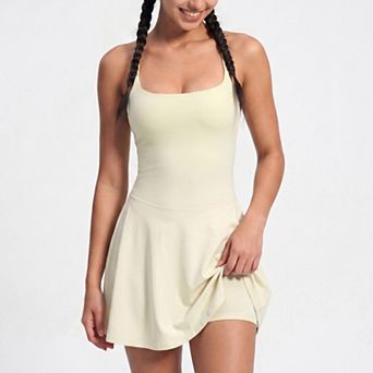 Women's Cami Strap Active Dress Scoop Neck Flared Skirt Workout Yoga Tennis Dress