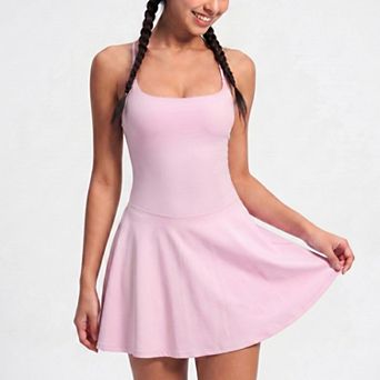 Women's Cami Strap Active Dress Scoop Neck Flared Skirt Workout Yoga Tennis Dress