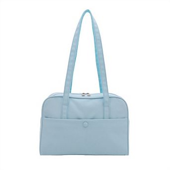 Women's Quilted Shoulder Tote Bag with Front Pocket and Zipper Closure