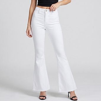 Women's High Rise Flare Pants Button Front Stretch Wide Leg Hem Pants