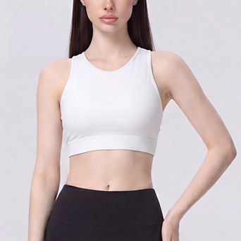 Women's Cropped Sports Bra Tank with High Neck Sleeveless Fitted Workout Yoga Training Top