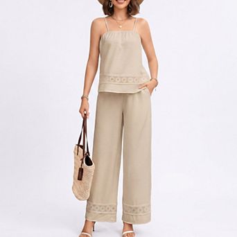 Women's Two-Piece Spaghetti Strap Tank and Wide-Leg Pant Set