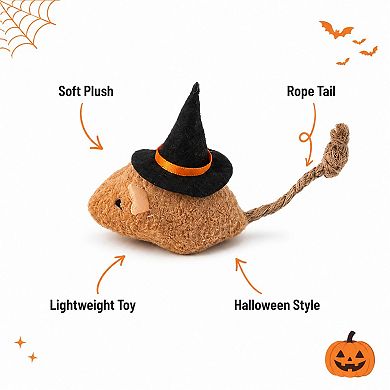 Halloween Witch Mouse Cat Toy with Soft Plush Body and Rope Tail