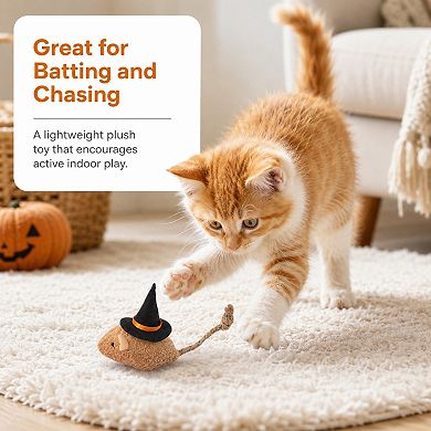 Halloween Witch Mouse Cat Toy with Soft Plush Body and Rope Tail