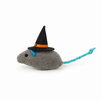 Halloween Witch Mouse Cat Toy with Soft Plush Body and Rope Tail