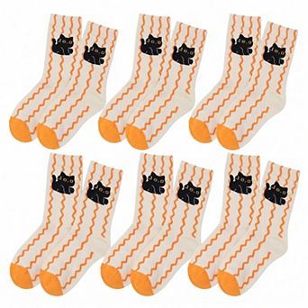 Women's 6 pk Striped Crew Socks - Cute Print Pattern Casual Socks for Daily Wear