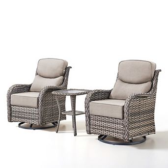 3 pc Patio Furniture Set,360°Swivel Glider Patio Chairs Set of 2 with Outdoor Side Table