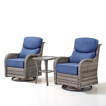 3 pc Patio Furniture Set,360°Swivel Glider Patio Chairs Set of 2 with Outdoor Side Table