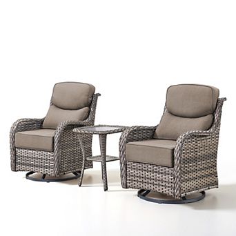 3 pc Patio Furniture Set,360°Swivel Glider Patio Chairs Set of 2 with Outdoor Side Table