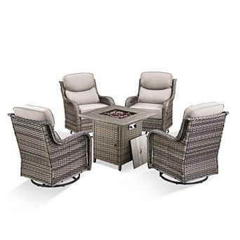 Outdoor Furniture with Fire Pit -Patio Table and Chairs Set of 4 Swivel Patio Chairs