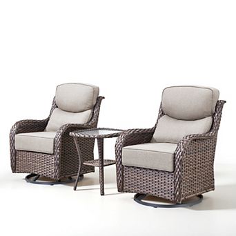 3 pc Patio Furniture Set with 6 in Cushions, Outdoor Swivel Rocker Patio Chairs