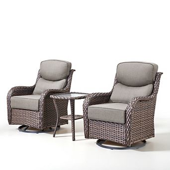 Pocassy 3 pc Patio Furniture Set with 6 in Cushions, Outdoor Swivel Rocker Patio Chairs