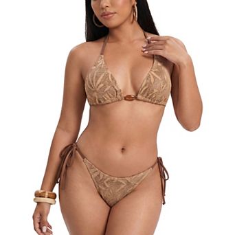 Women's Leaf Motif Textured Bikini Set