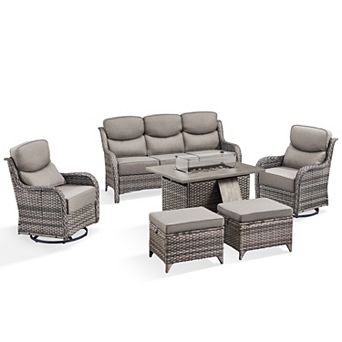 6 pc Patio Furniture Set with Rectangle Fire Pit Table