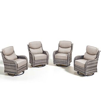 Pocassy Outdoor Swivel Rocker Chairs Set of 4-6" Thick Cushion All Weather Wicker Conversation Set