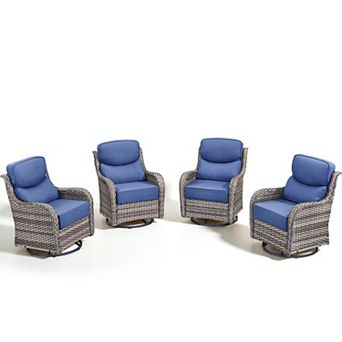 Outdoor Swivel Rocker Chairs Set of 4-6" Thick Cushion All Weather Wicker Conversation Set,Grey