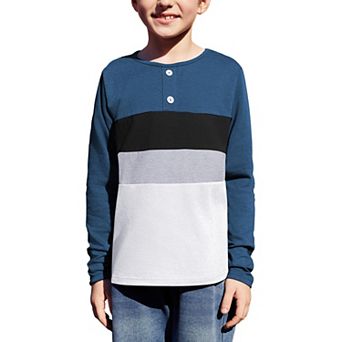 Arshiner Kids Boys Henley Shirts Cotton Long Sleeve Crewneck Tshirts Block T-Shirt Tops