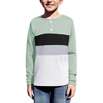 Arshiner Kids Boys Henley Shirts Cotton Long Sleeve Crewneck Tshirts Block T-Shirt Tops