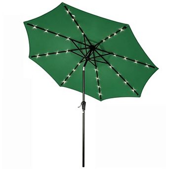 10FT Solar LED Patio Umbrella, Lighted Market Umbrella with Crank and Tilt, 8 Ribs for Garden Patio