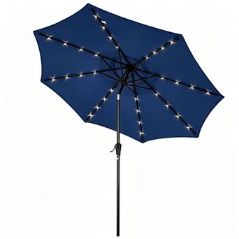 10FT Solar LED Patio Umbrella, Lighted Market Umbrella with Crank and Tilt, 8 Ribs for Garden Patio