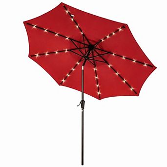 10FT Solar LED Patio Umbrella, Lighted Market Umbrella with Crank and Tilt, 8 Ribs for Garden Patio