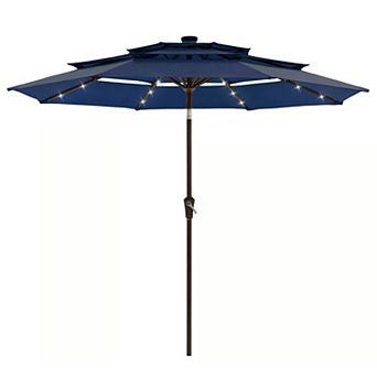9FT 3 tier Patio Umbrella with Solar LED Lights, Crank and Tilt, 8 Ribs, Vented Top for Garden Deck