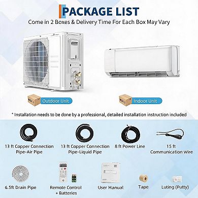 12000 BTU Mini Split AC Heat Pump 18.5 SEER2 WiFi Remote Wall Mount Cools 750 Sq Ft