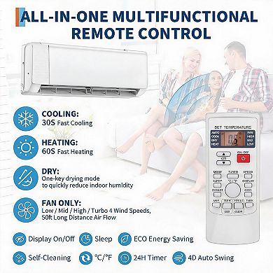 12000 BTU Mini Split AC Heat Pump 18.5 SEER2 WiFi Remote Wall Mount Cools 750 Sq Ft