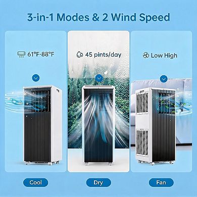 8000 BTU Portable Air Conditioner 3-in-1 Quiet Energy Efficient Remote Timer Window Kit 300 Sq Ft