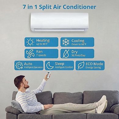 24000 BTU Ductless Mini Split AC Heat Pump 21 SEER2 WiFi Alexa Cools 1500 Sq Ft