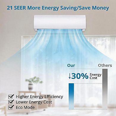 24000 BTU Ductless Mini Split AC Heat Pump 21 SEER2 WiFi Alexa Cools 1500 Sq Ft