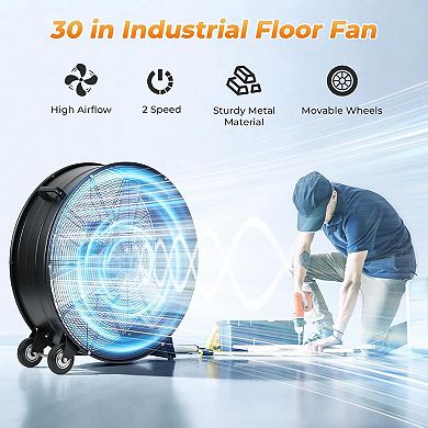 Liyarya 30 Inch High Velocity Drum Fan, 13520 CFM, 2-Speed for Garage, Workshop, Warehouse