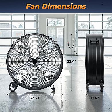 Liyarya 30 Inch High Velocity Drum Fan, 13520 CFM, 2-Speed for Garage, Workshop, Warehouse