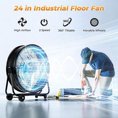 Liyarya 24 Inch Industrial Drum Fan, 10250 CFM, 2-Speed Control for Workshop, Warehouse, Basement
