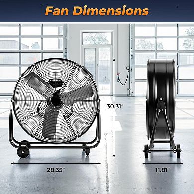 Liyarya 24 Inch Industrial Drum Fan, 10250 CFM, 2-Speed Control for Workshop, Warehouse, Basement