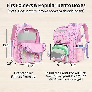 Kids Backpack for Girls, Kindergarten School Bookbag with Lunch Pocket