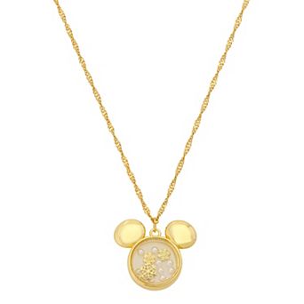 Disney's Mickey Mouse 14k Gold Flash Plated Snowflake Shaker Pendant Necklace