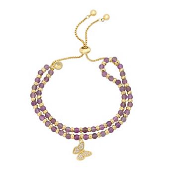 Love This Life® 14k Gold Flash Plated Amethyst Beaded Butterfly Adjustable Bracelet
