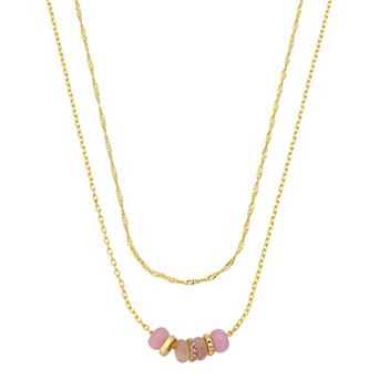 Love This Life® 14k Gold Flash Plated Round Quartz & Crystal Layered Necklace