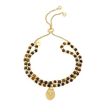 Love This Life® 14k Gold Flash Plated Round Tiger's Eye Beaded Stretch Bracelet