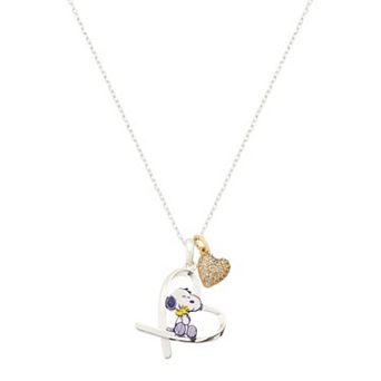 Peanuts Fine Silver Plated Snoopy & Woodstock Round Cubic Zirconia Link Pendant Necklace