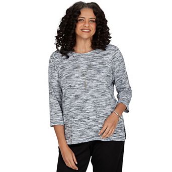 Petite Alfred Dunner Space Dye 3/4 Sleeve Top with Necklace